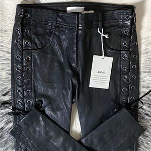 A.L.C. “DENT” LACE-UP LEATHER PANTS, SZ 2 BLACK